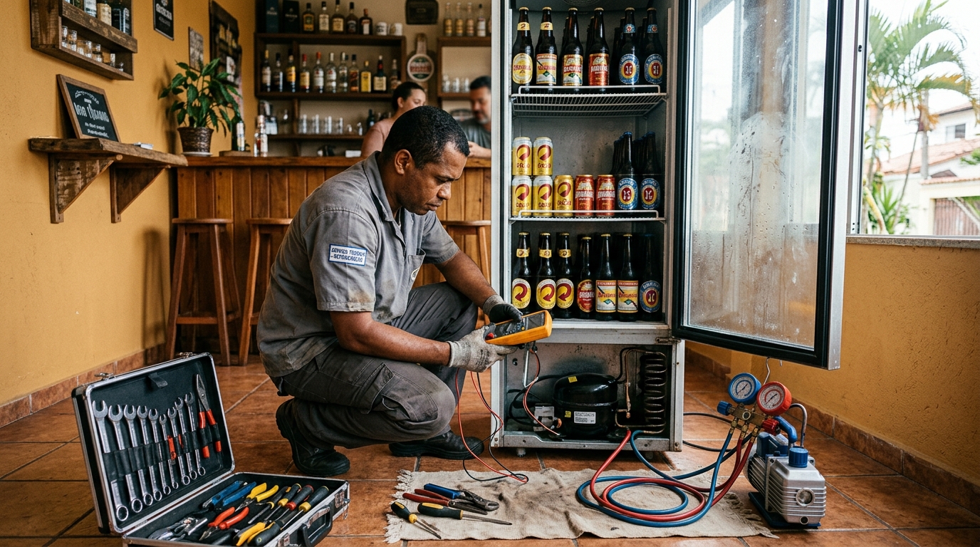 Substituição de termostato de cervejeira em serviço técnico em Americana‑SP